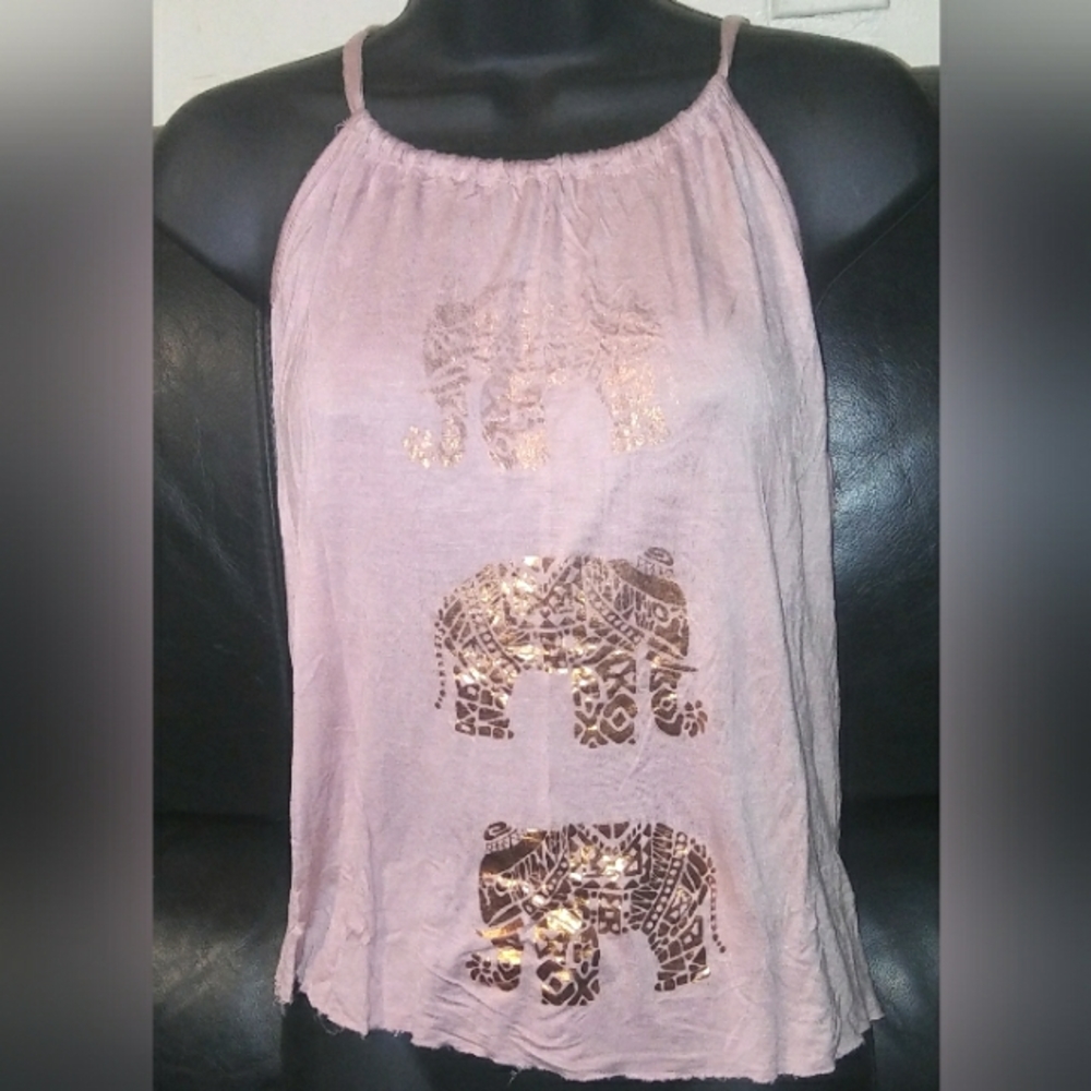 "Four Girlz" Los Angeles Women's Elephant Print Tie Back Tank/Halter Top